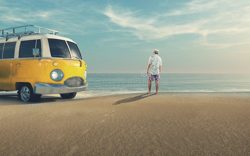 Young man riding a car on the seashore royalty free stock photos Young man riding a car on the seashore royalty free stock photos