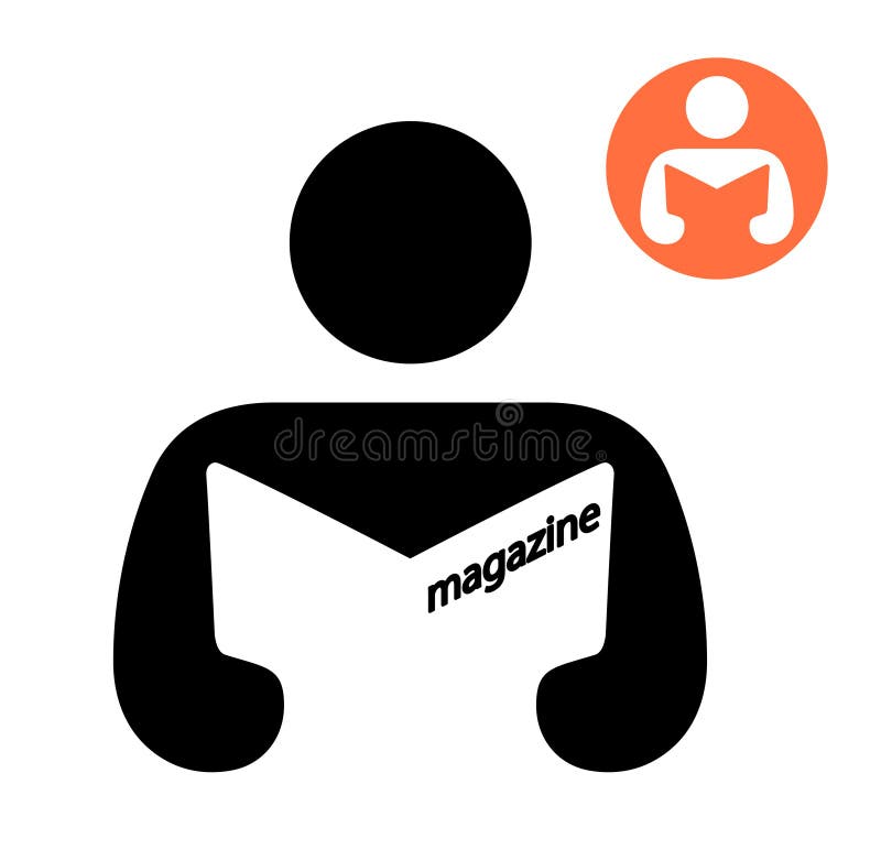 Man reading a magazine, library sign icon. Man reading magazine vectors