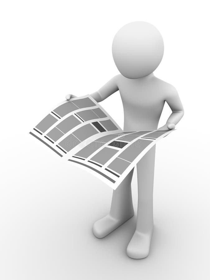 Man holding newspaper in hands and reading. Man reading magazine illustrations