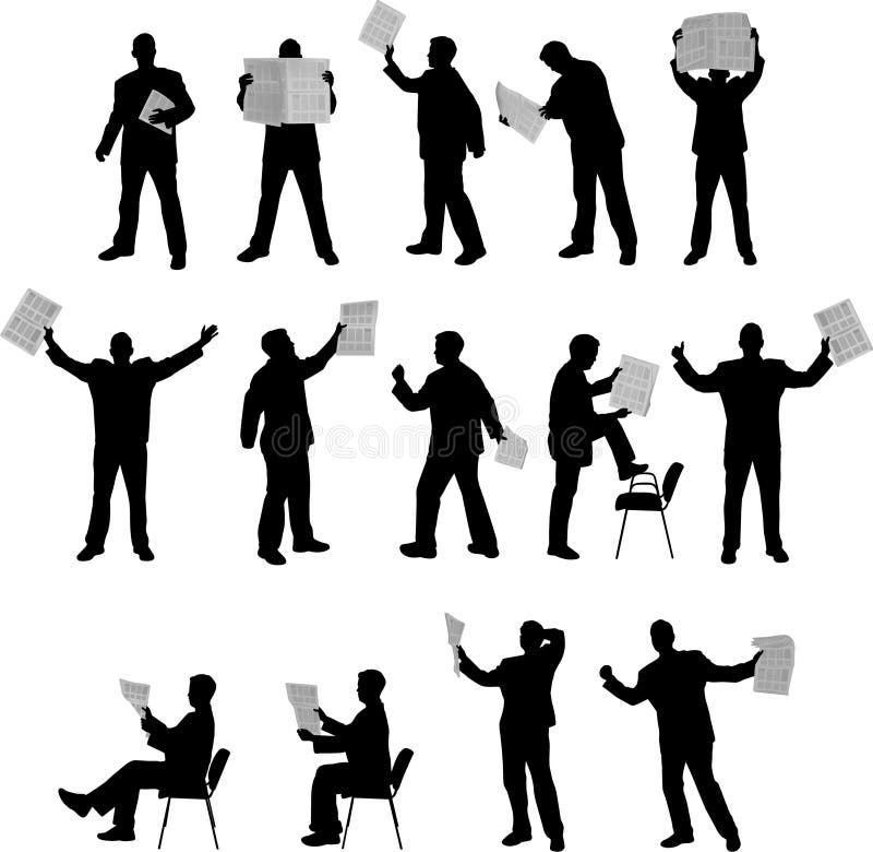 Man reading newspapers silhouettes available in format. Man reading magazine vectors