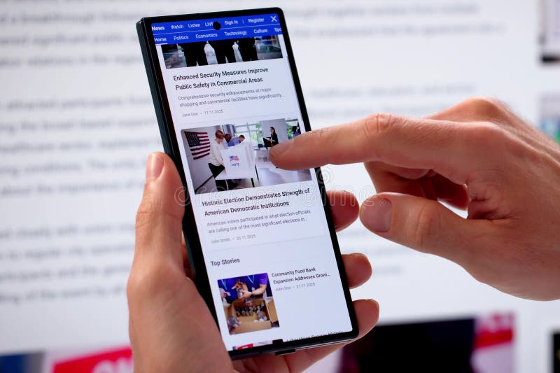 Man Reading Online News Articles On Mobile Phone royalty free stock photography