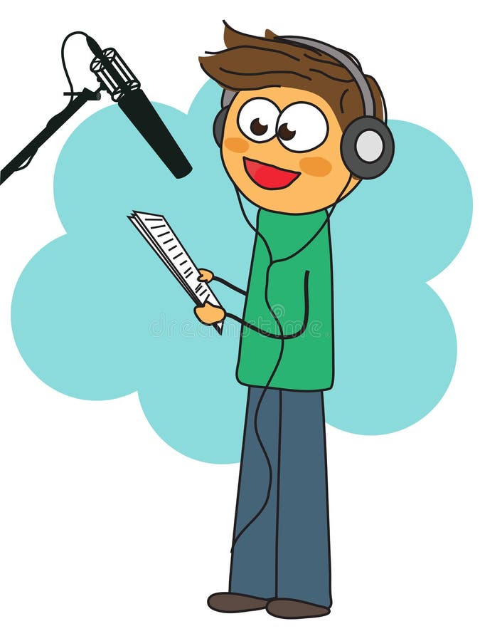 A Man Reading a Text in a Recording Studio Stock Vector Illustration