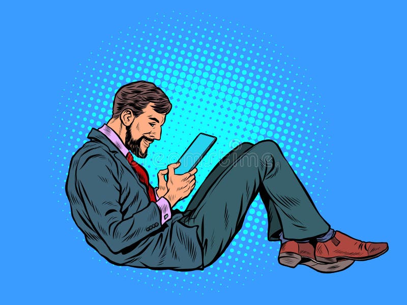 A man reads an electronic tablet royalty free illustration