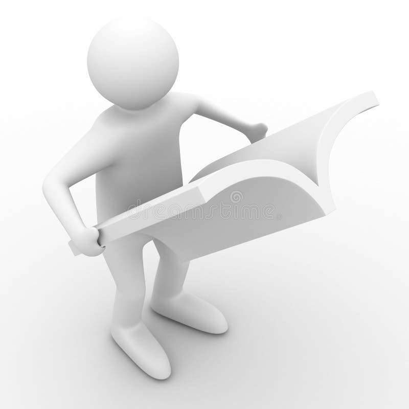 Man reads magazine on white background. Isolated 3D image. Man reading magazine illustrations