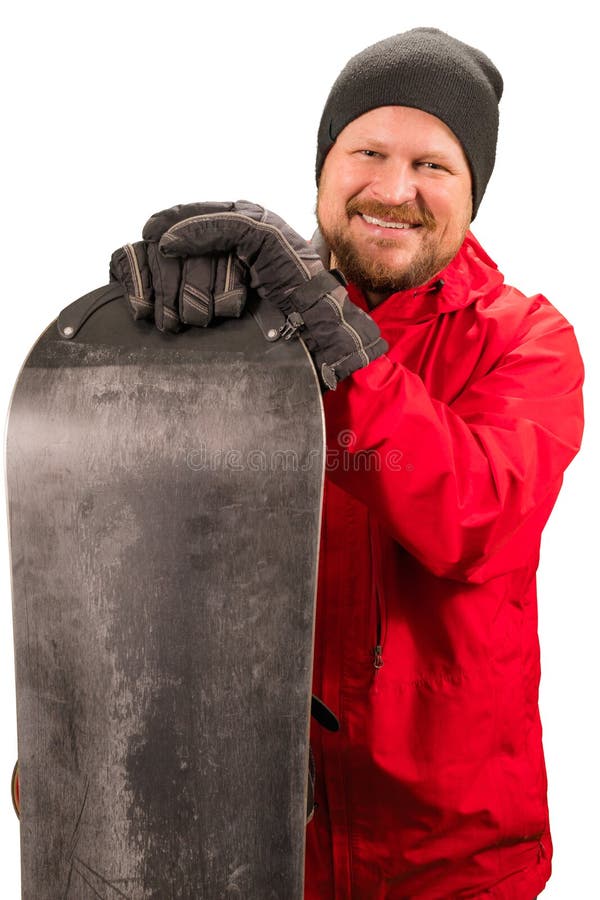 Man in Red Jacket Standing with Snowboard Stock Image Image of helmet