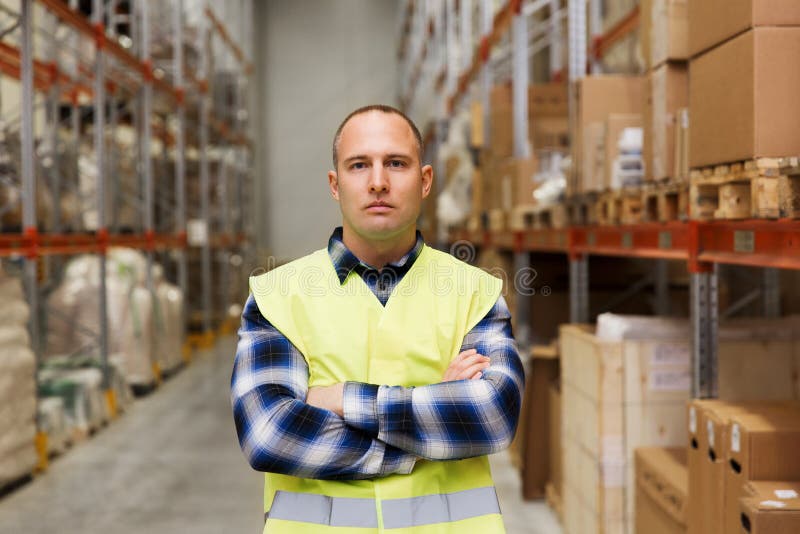 Man in Reflective Safety Vest at Warehouse Stock Image Image of delivery, serious 66200533