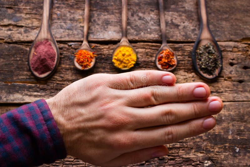 Man Refuses Spices and Seasonings Concept Stop Allergy Stock Image
