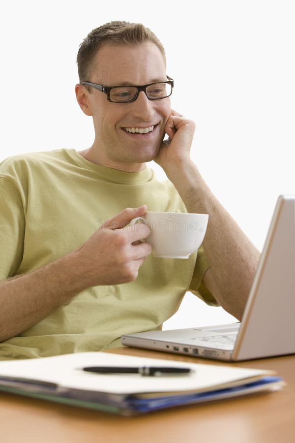 Man Relaxing at Laptop - Isolated