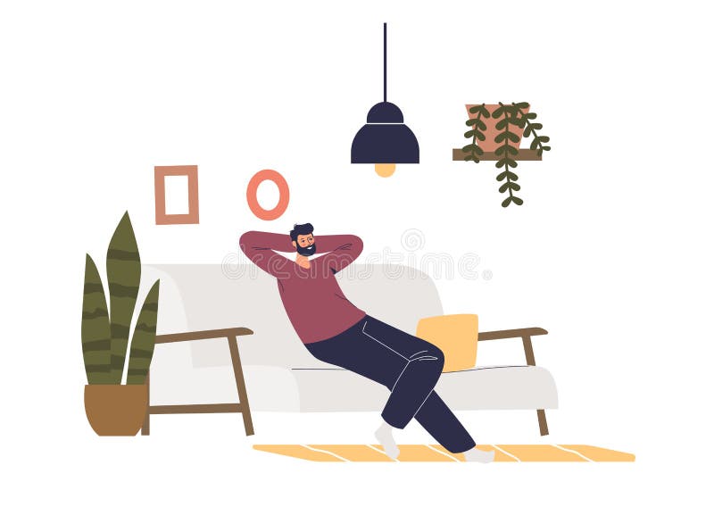 Man Relaxing on Sofa in Living Room. Cartoon Male Having Rest on Couch at  Home Stock Vector - Illustration of house, cartoon: 209933384