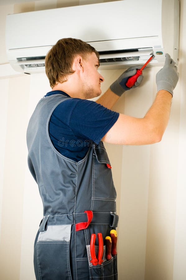 Man repair airconditioner stock image. Image of person 10438175