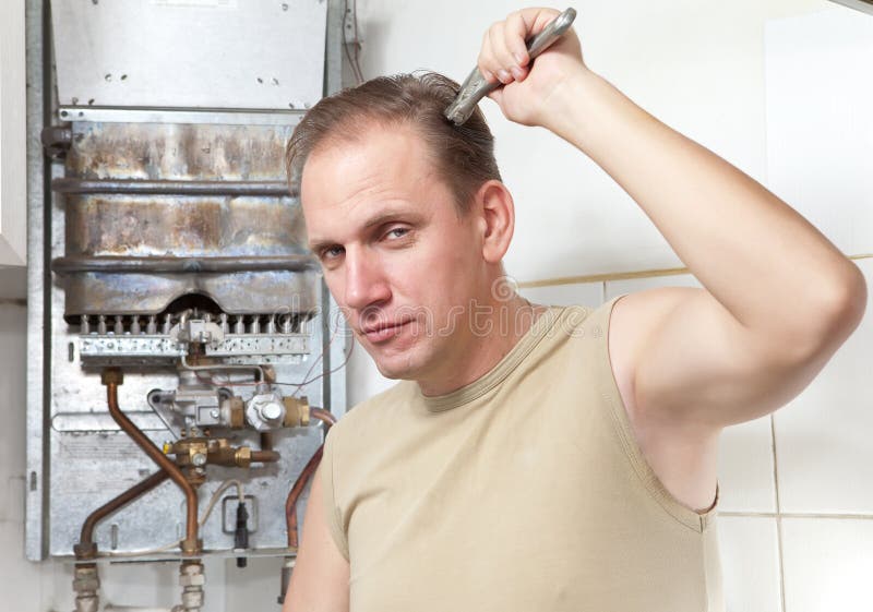 The Man Repair of a Gas Water Heater Stock Photo Image of burner