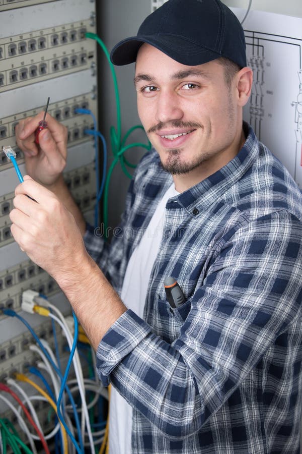 Man Repairing Switchboard Voltage Stock Image Image of wire
