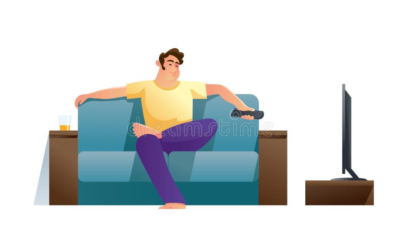 Man resting at home in living room, sitting on sofa. stock illustration Man resting at home in living room, sitting on sofa. stock illustration