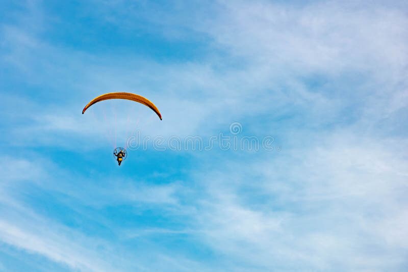 Man Ride Paramotor Flying in the Sky Stock Photo Image of flight