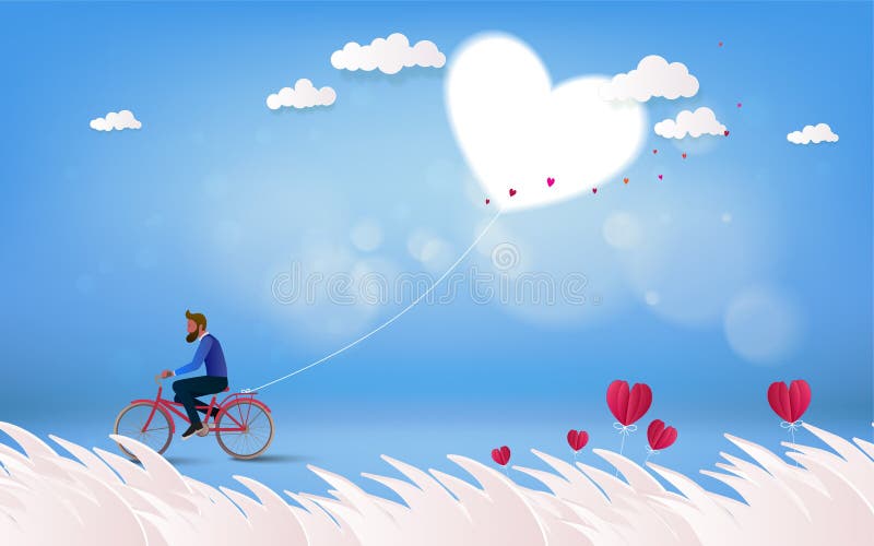 Happy valentines love story concept of a romantic couple against chalk  drawings background. Male riding his girlfriend in a front bicycle basket  Stock Photo - Alamy