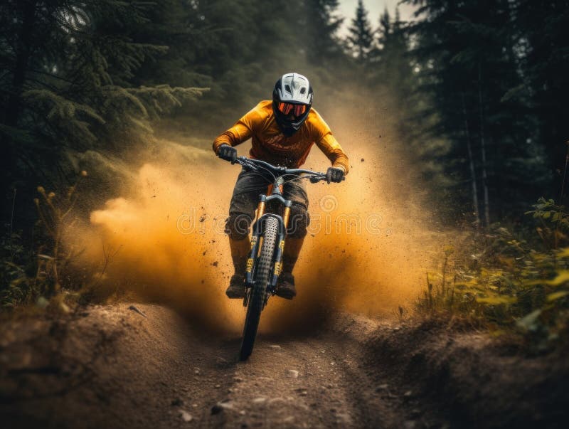 A Man Riding a Bike Down a Dirt Road. Generative AI Image. Stock Illustration Illustration of