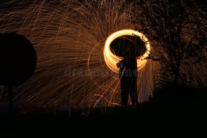 Man with rings fire head stock photo. Image of shape 100981360