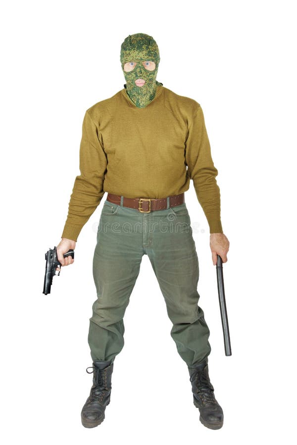 Man with a Rubber Stick and Gun Stock Image Image of boot, mask 35374127