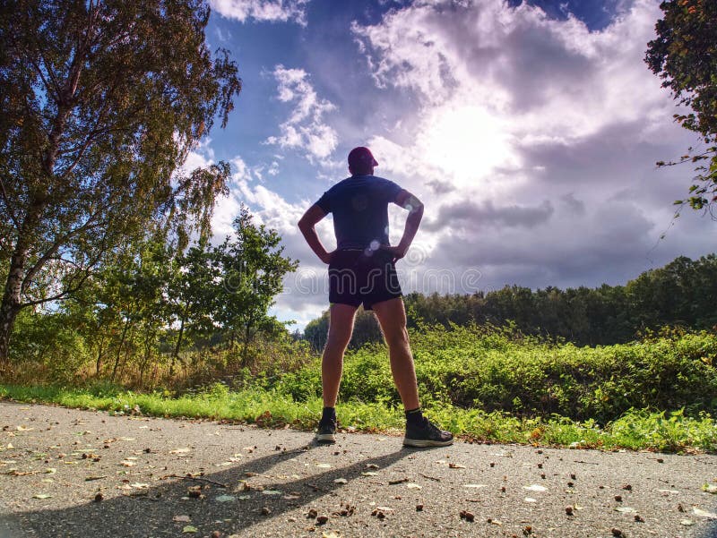 The Man Run in the Forest. the Athletic Man Running Stock Image Image