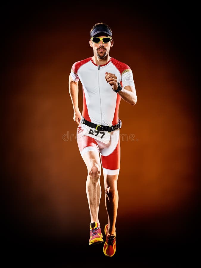 Man Runner Running Triathlon Ironman Isolated Stock Image Image of