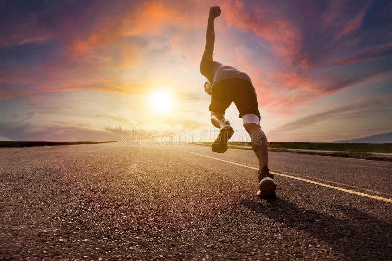 Man Running and Sprinting on Road with Sunset Background Stock Photo -  Image of action, speed: 200243430