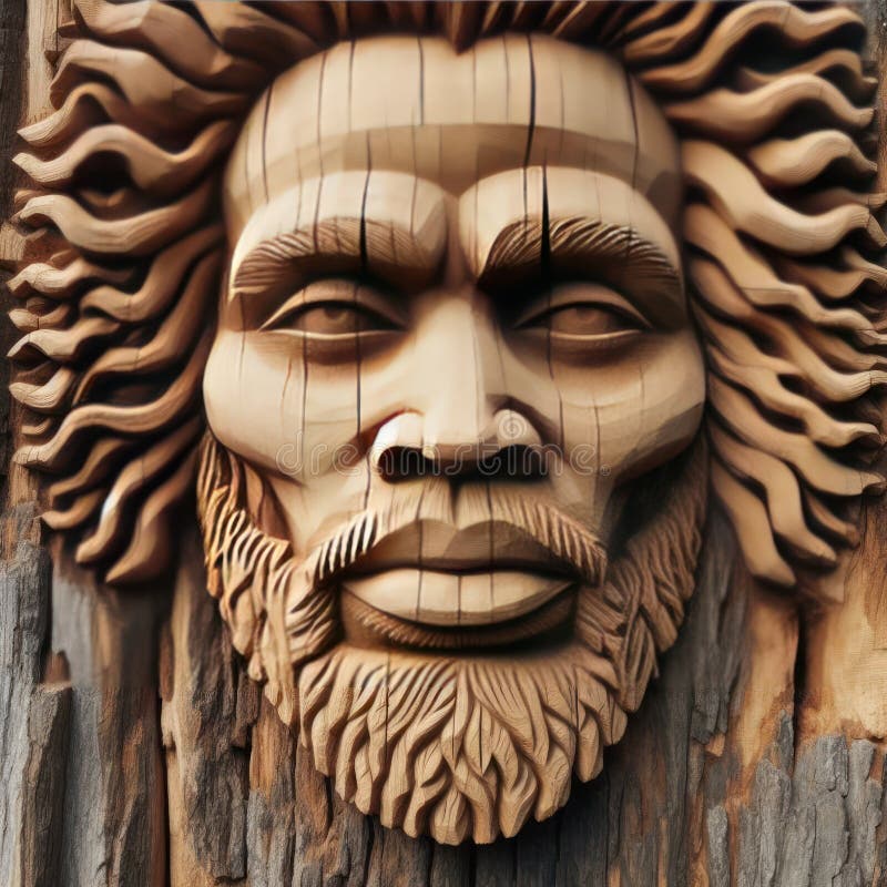 A Man S Face Carved from Wood. Stock Image Image of traditional, face