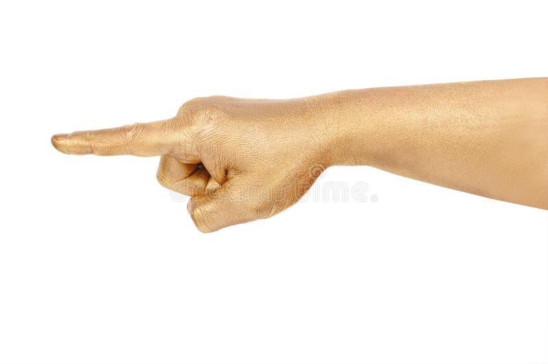 The man s gold hand points a finger