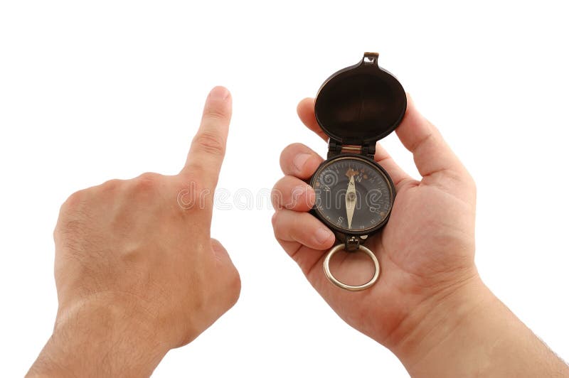 Man s hand with an ancient compass