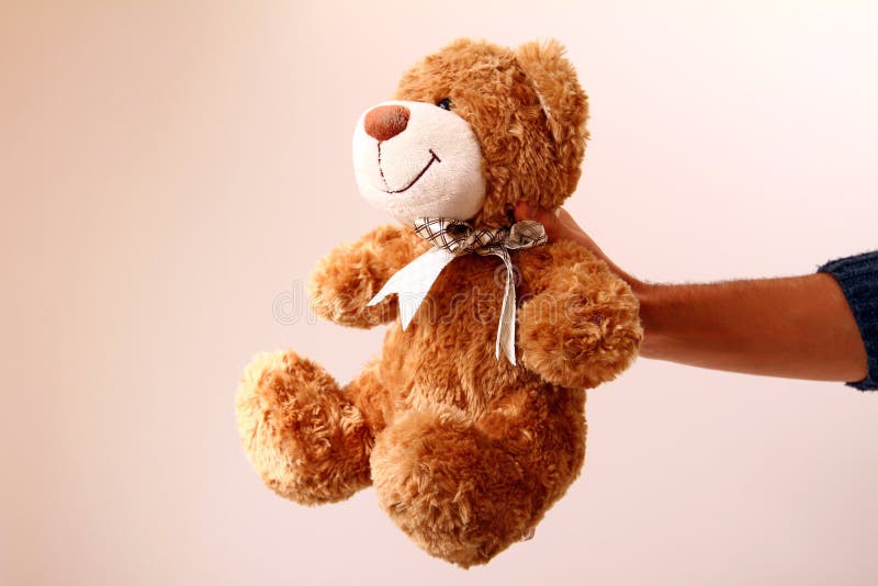Man S Hand Holding Brown Teddy Bear Stock Photo Image of happy