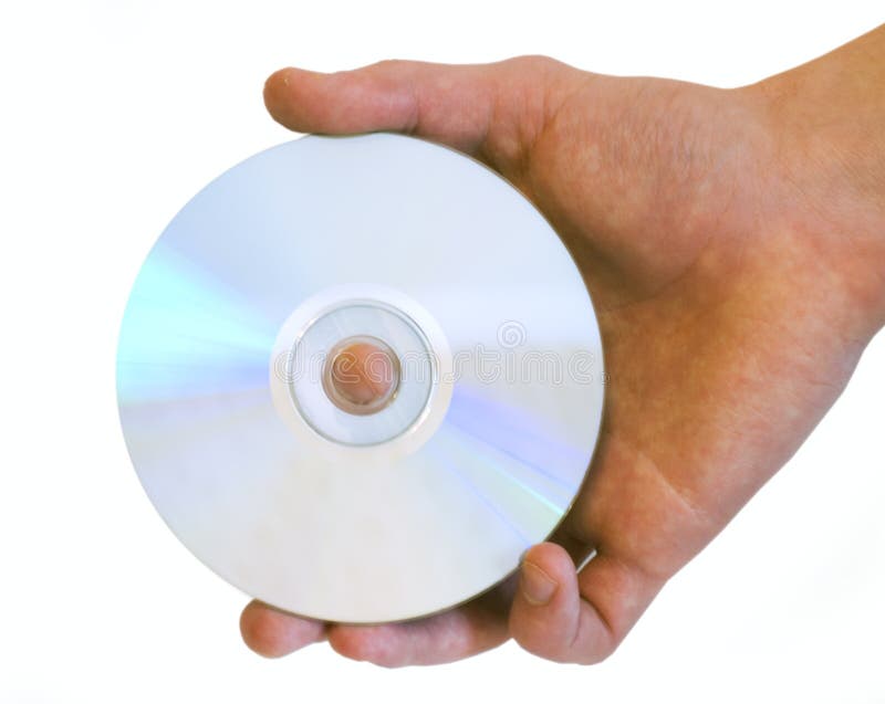 Man s hand holding DVD CD disc