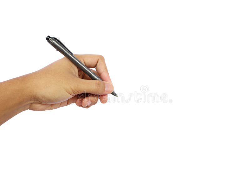 A Man S Hand Holding A Pen Ready To Write Stock Photo - Image of side