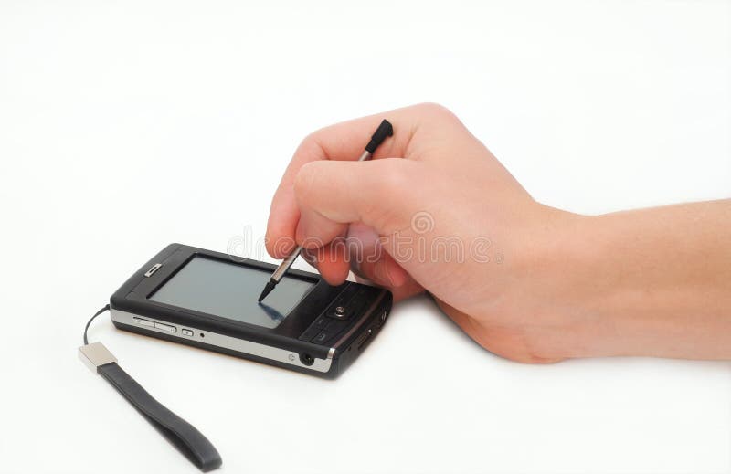 Man s hand with pocket PC isolated