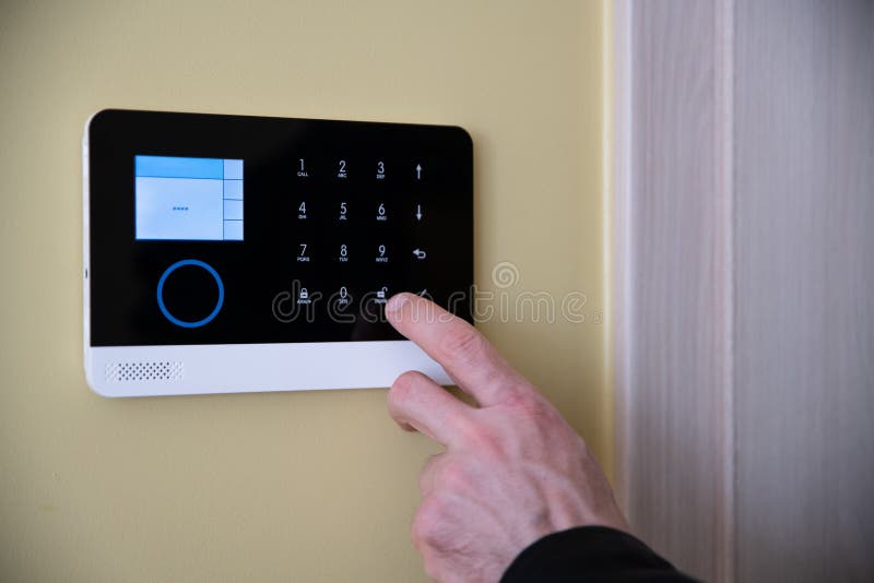 Man`s Hand Unlocking and Disarming the Home Security Alarm Stock Image Image of prevention