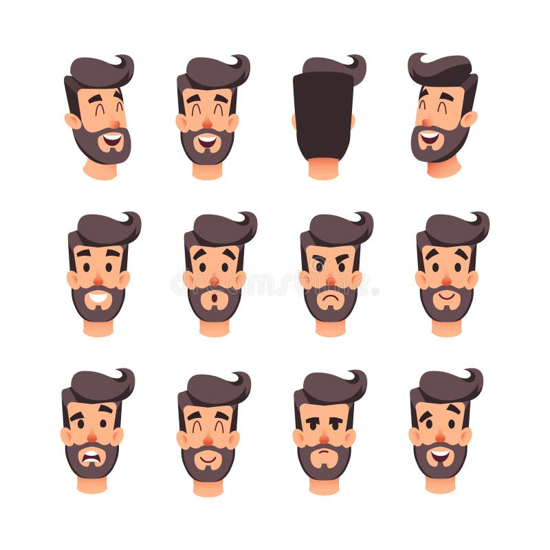 Man S Head with Different Emotions. Cartoon Vector Male Faces Character  Set. Facial Emotions for Game or Animation. Back Stock Vector -  Illustration of cheerful, design: 102799571