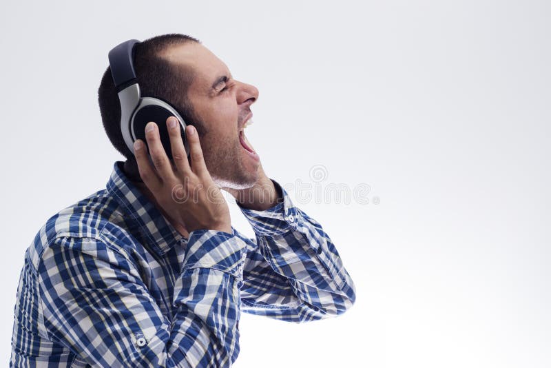 Man scream with headphones