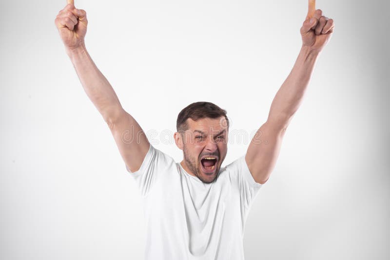 Man Screaming with Joy. Hands Over Head. Happiness of Victory and Win  Concept Stock Photo - Image of lifestyle, positive: 178575384