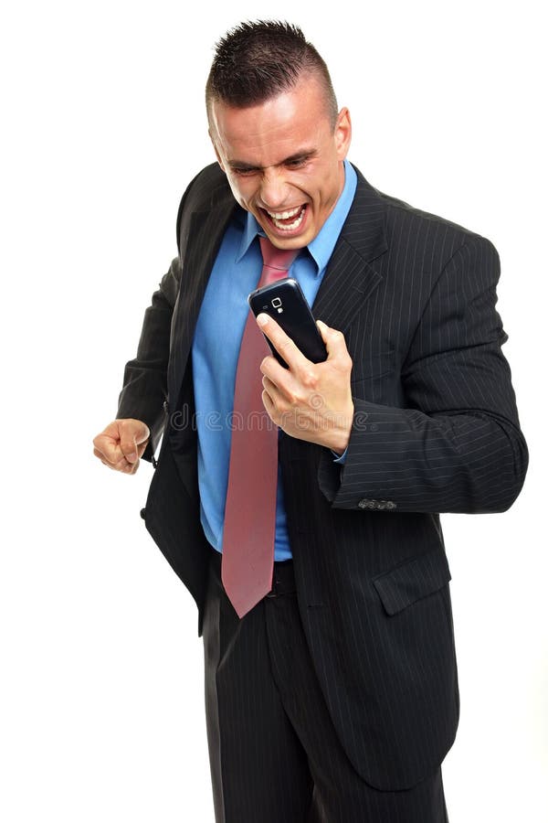 Man screaming on mobile phone