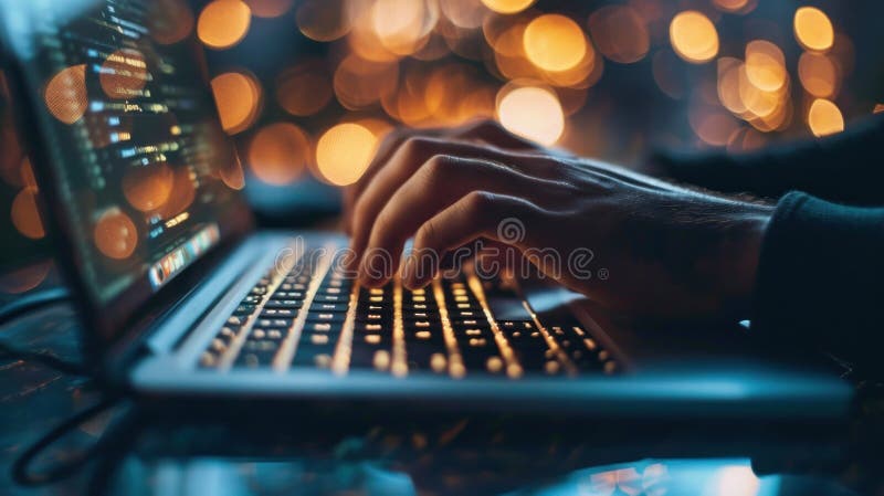 Man Securing Data on Laptop with Digital Padlock - vector illustration.