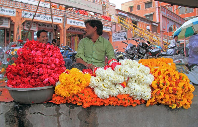 Man is selling petals of flowers in Jaipur, India royalty free stock photo Man is selling petals of flowers in Jaipur, India royalty free stock photo
