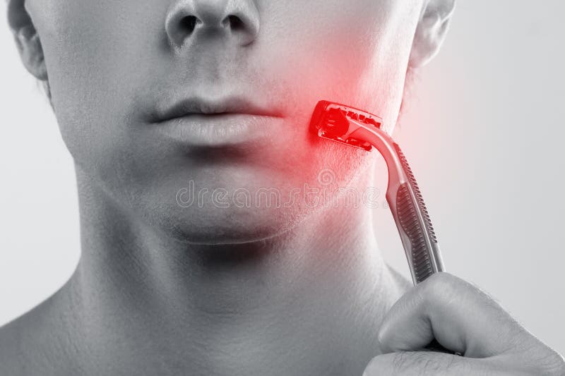 Man with a Sensitive Skin during a Shaving Routine Stock Photo Image