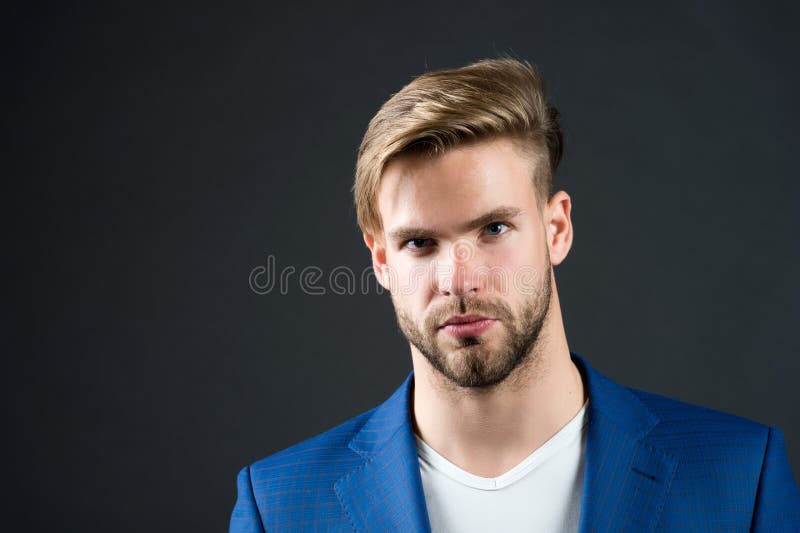 Man Serious Bearded Unshaven Guy with Perfect Hairstyle Dark Background.  Simple Hacks To Make Hairstyle Better Stock Image - Image of face, haircut:  126728489