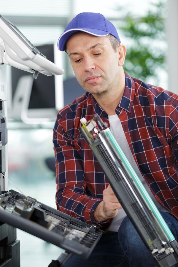 Man Servicing Industrial Photocopier Stock Image Image of inspection