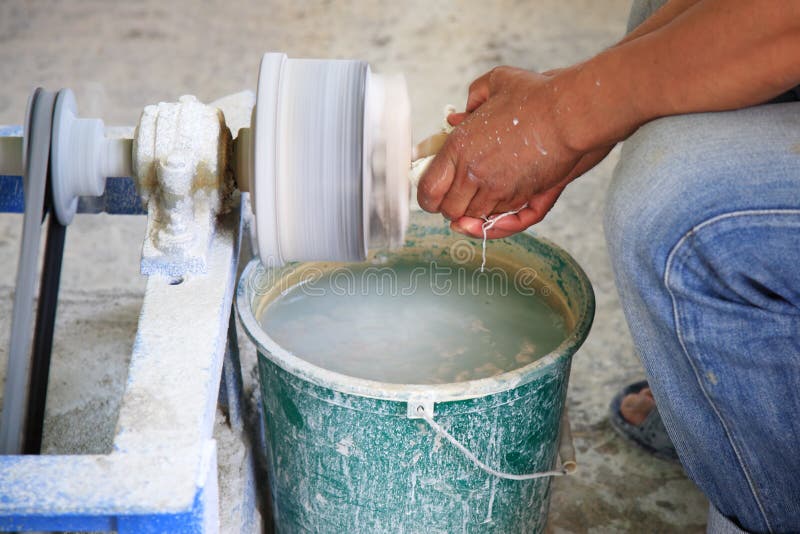 Man Shaping Marble Using a Lathe Stock Image Image of tool, lathe