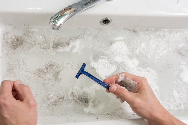 man shaving view hands razor wash basin dirty water man shaving view hands 113887994