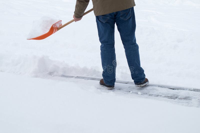 Man Shoveling Snow at Wintertime Stock Image Image of work, december