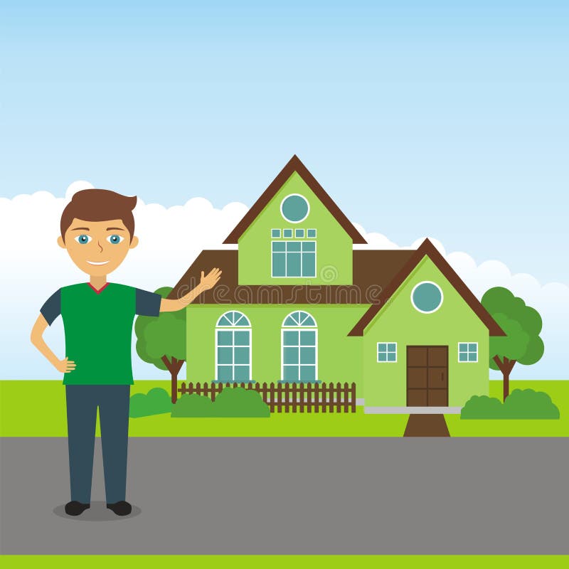 Man Showing a House Vector stock vector. Illustration of colorful