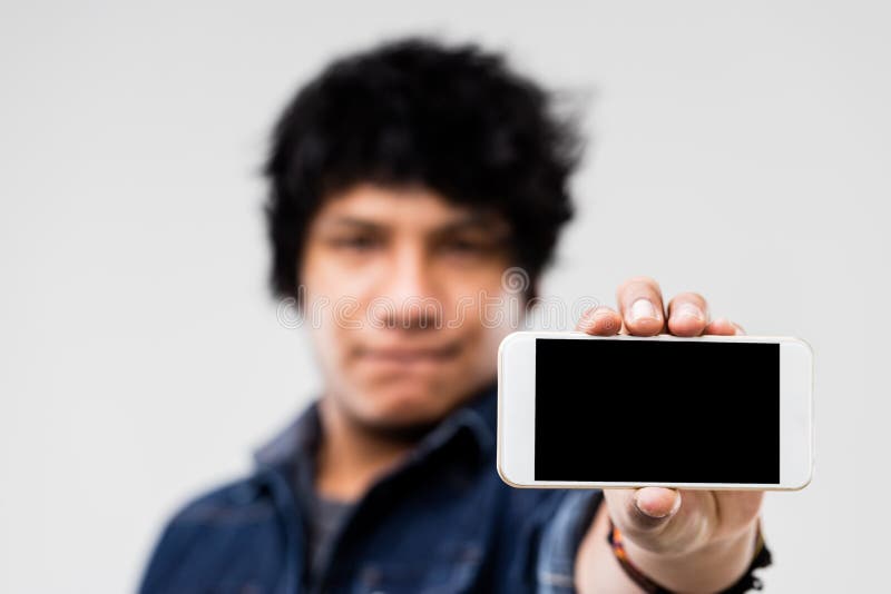 Man Showing Smartphone Screen To You Stock Photo Image of connected