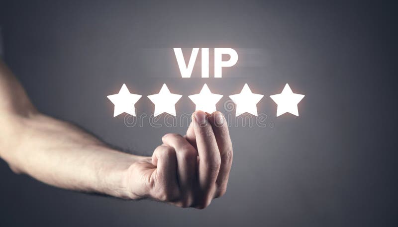 Man showing VIP word with five stars