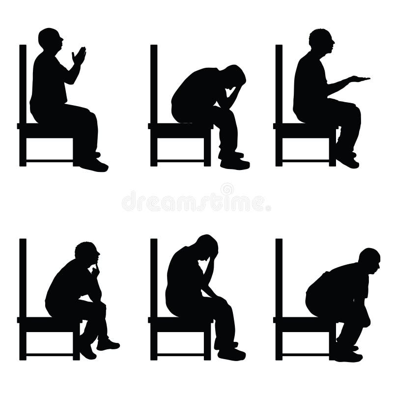 Man Silhouette Sitting on Chair in Various Poses Set Illustration Stock ...