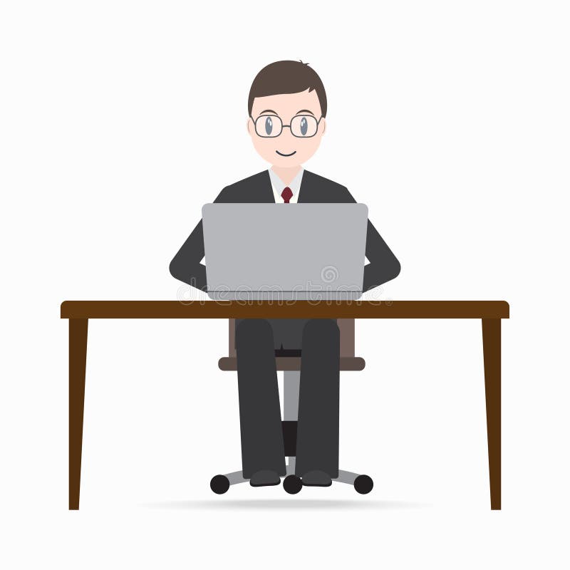 Normalisering Udgående geni Man Sitting Front of Computer on Work Table Icon Stock Vector -  Illustration of agent, symbol: 128750167